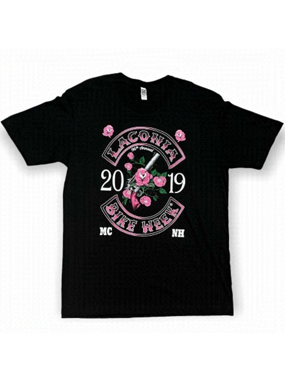 Laconia Motorcycle Bike Week Pink Roses Tee Shirt - Mens XL